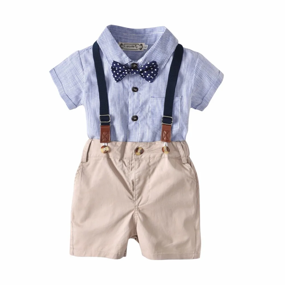 Baby Boy Clothing Sets 2018 New Summer Kids Gentleman Blue Romper With