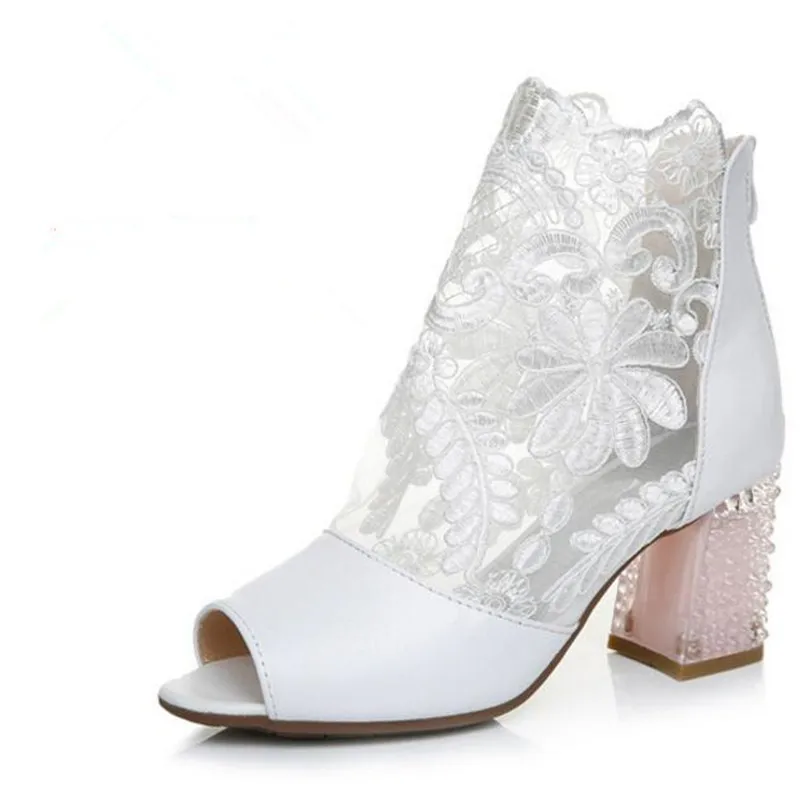 2016 summer genuine leather sandals fish head hollow lace high-heeled sandals thick with cowhide cool boots women sandal shoes 2016 summer genuine leather sandals fish head hollow lace high-heeled sandals thick with cowhide cool boots women sandal shoes
