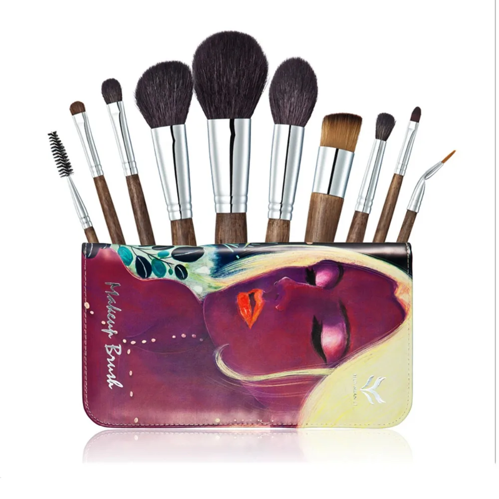 

HUAMIANLI Brand 10pcs Luxury Makeup Brushes Sets Super Quality Animal Hair Nylon Cosmetic Brush Professional Large Fan Tools
