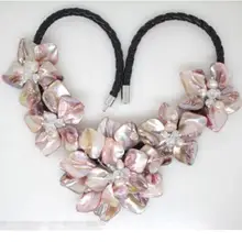 Горячая Распродажа стиль> красивый розовый жемчуг раковина перламутровый цветок кулон ожерелье