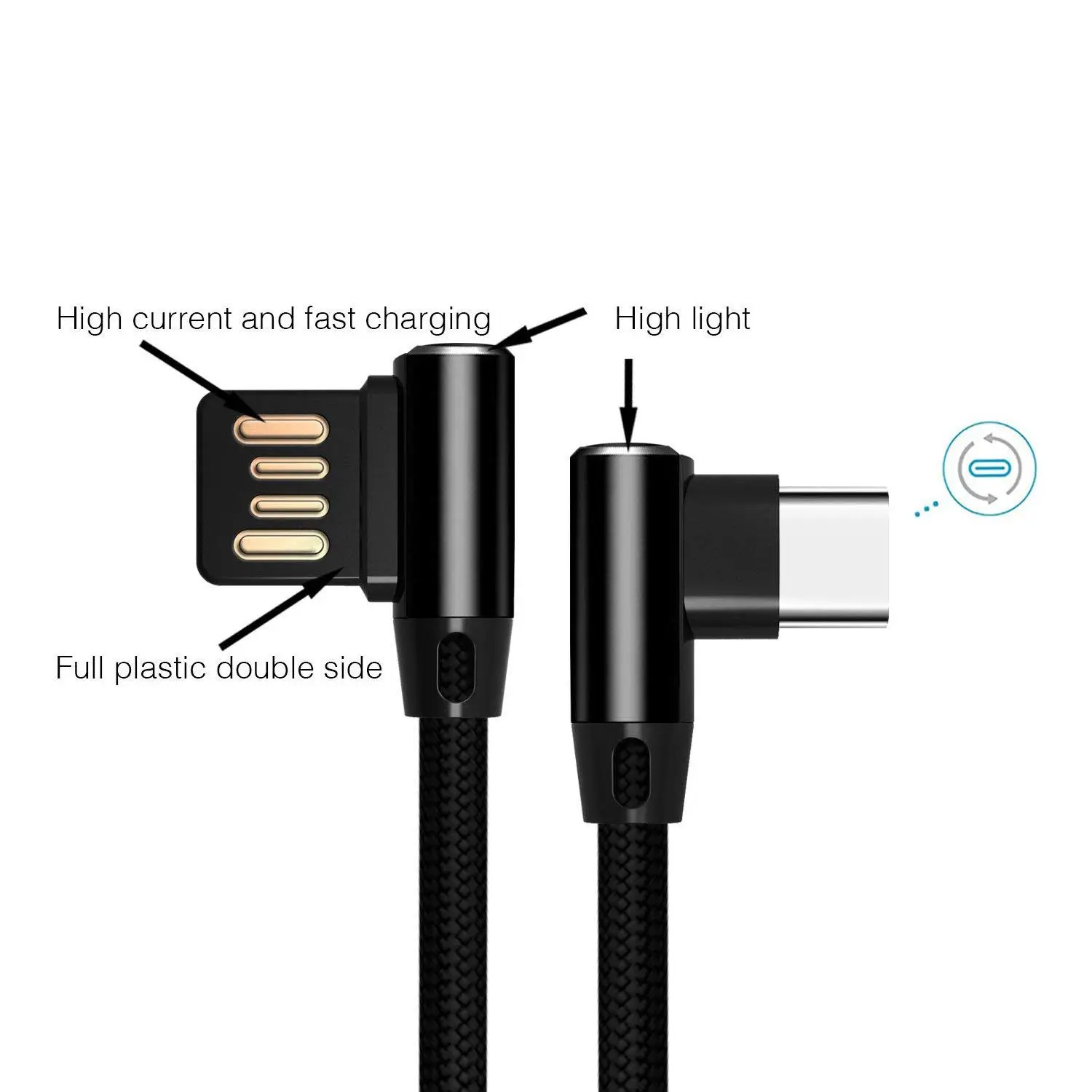 Тип usb C до USB 3,0 быстрый заряд кабеля, двойной под углом 90 градусов; Интерфейс Двусторонняя USB-C кабель для samsung S8 Note 8, LG, V20 G6