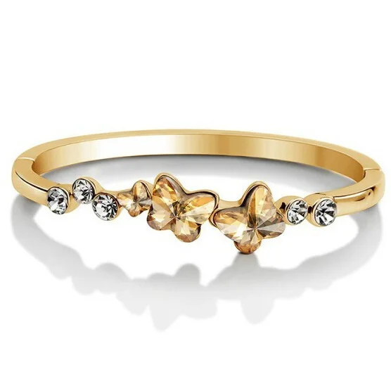 Korean Designer Plated Real Gold Butterfly Crystal Bangles Women Charm Jewelry | Украшения и аксессуары