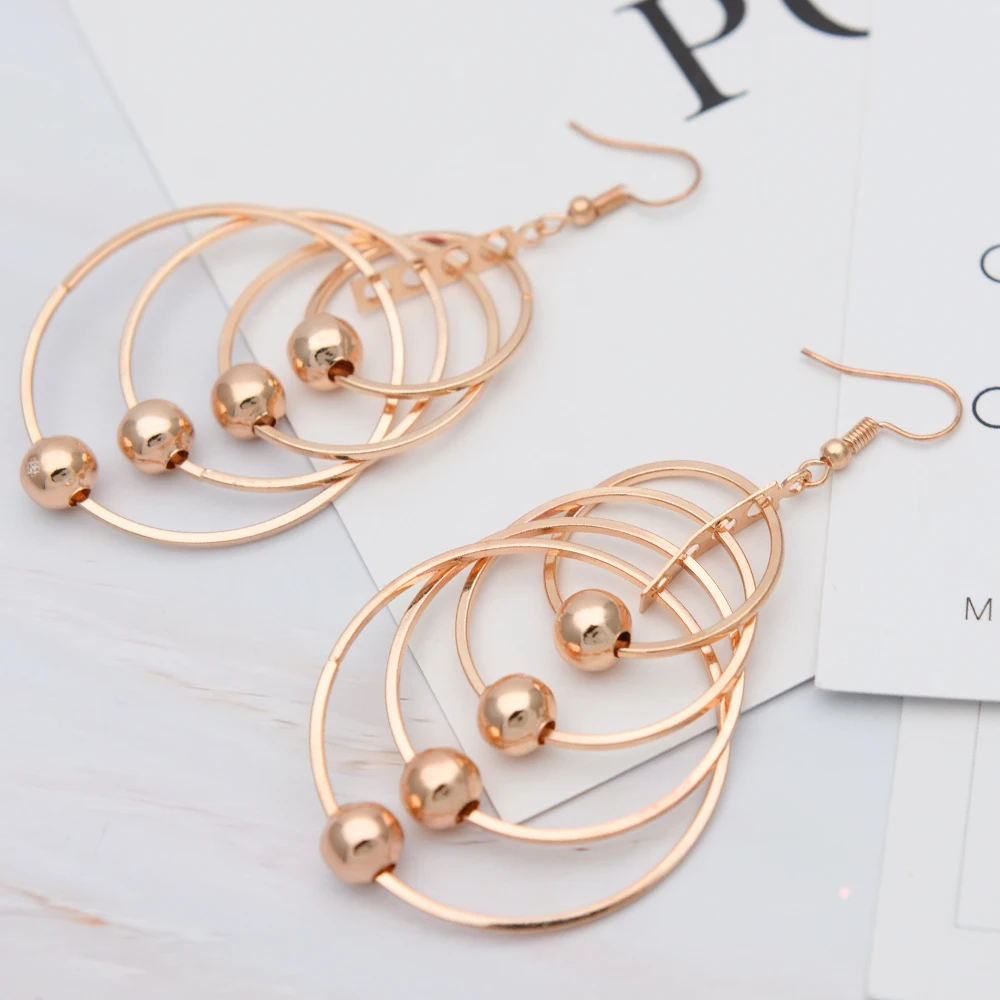 Fashion Long Drop Earring Gold Color Round Charms Pendant Earrings Big