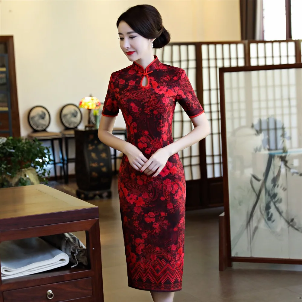 Aliexpress.com : Buy Shanghai Story Red Chinese Style Dress Suede ...