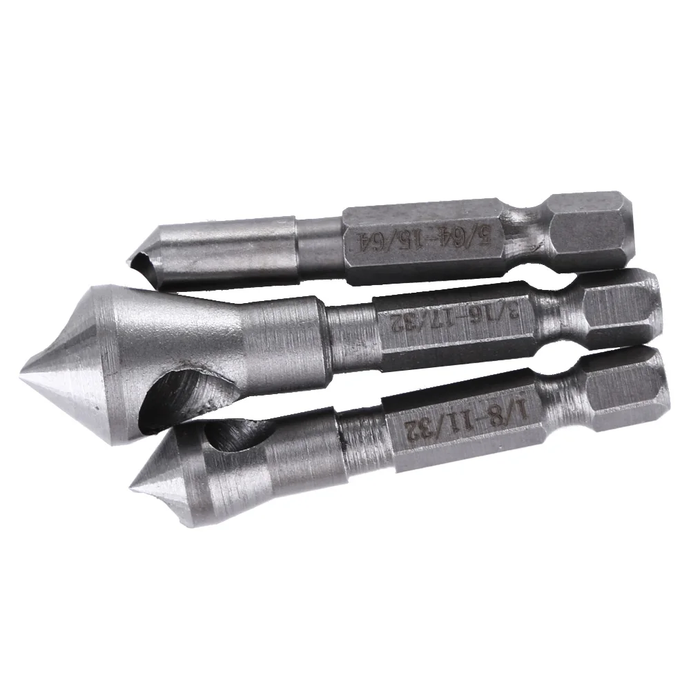 3pcs HSS Countersink Drill Bit Titanium Coated Deburring Tool Bit Wood Trill for Cutting Through Me