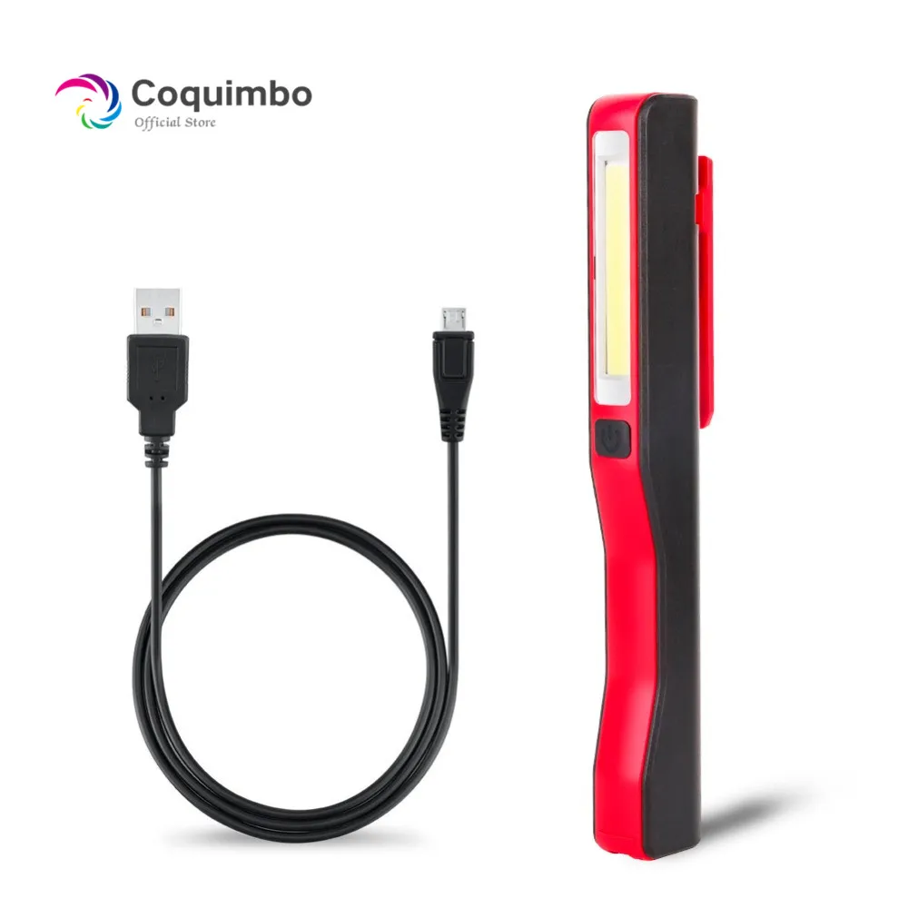 

COB LED Flashlight Emergency Working Light With Magnet Pocket Clip Camping Light Built In Battery Multi-purpose LEDs Penlight