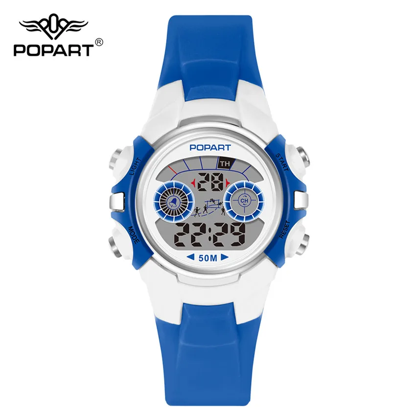 POPART Children Watch 7 Colored Light Stopwatch Hourly Alarm 50m