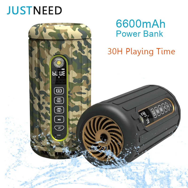 JUSTNEED Портативный беспроводной Bluetooth динамик 6600 мАч Внешний аккумулятор супер бас