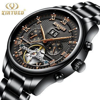KINYUED Men's Self-Wind Tourbillon Mechanical Watches Water Resistant Automatic Skeleton Watch Men Relojes Hombre 2019 Dropship kinyued luxury brand tourbillon automatic skeleton watch men mechanical moon phase self wind mens watches casual horloges mannen