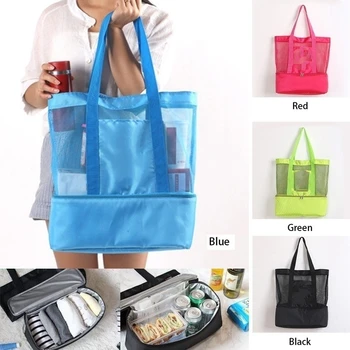

Fashion Bags Handheld Lunch Bag Insulated Cooler Picnic Bag Mesh Beach Tote Bag Food Drink Cooler Storage Picnic Foods