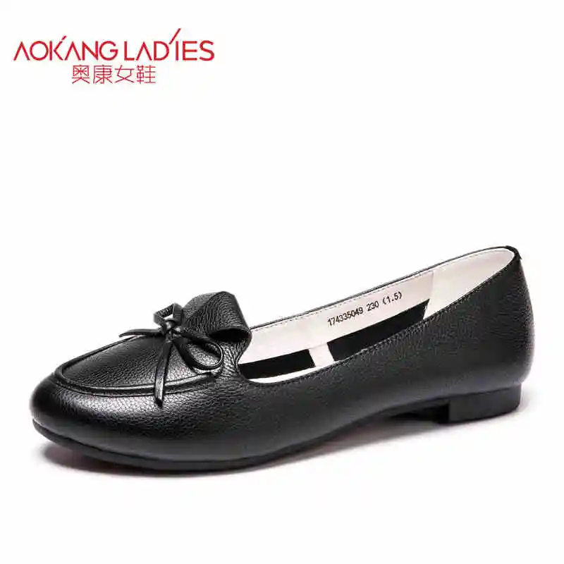 

Aokang women flat genuine leather shoes red pink white women shoes breathable and soft free shipping