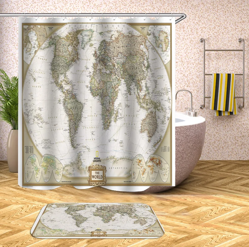 

Hot Sale Custom world map background Shower Curtain Waterproof Fabric Shower Curtain for Bathroom