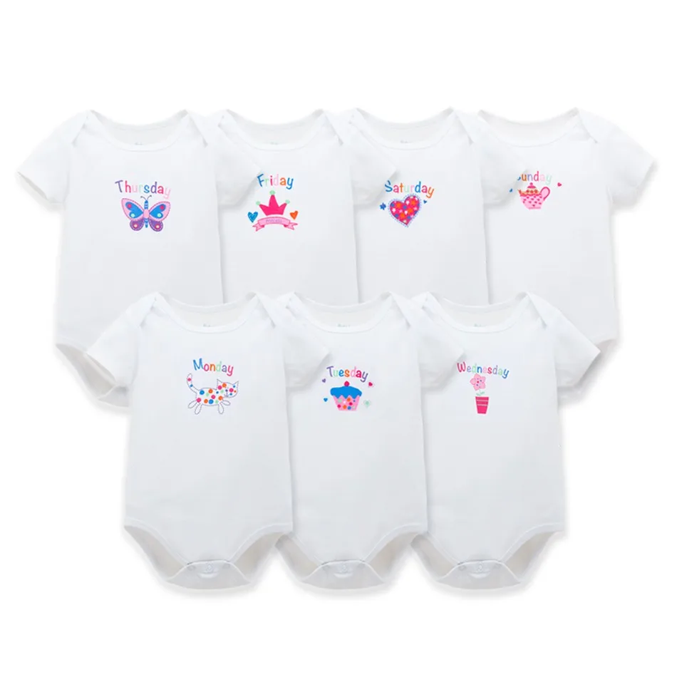 

7Pcs/lot Body Suit for Newborns Baby Romper Infant Clothes 7 Days Baby Boy Girl Clothes White Cotton Baby Coverall Rompers