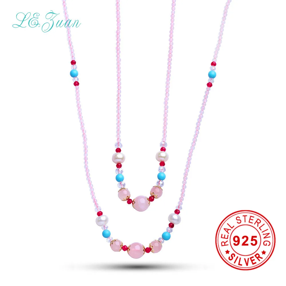 

I&zuan Natural Pink Rose Quartz Trendy Round Necklace Jewelry For Women