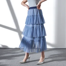 Брендовые юбки весна лето женские юбки Новые однотонные сетчатые плиссированные юбки модные многослойные юбки для женщин