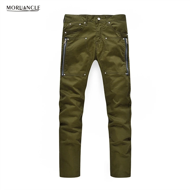 MORUANCLE Fashion Hi Street Men s Jeans Pants With Zippers Slim Fit Denim Trousers Male Army