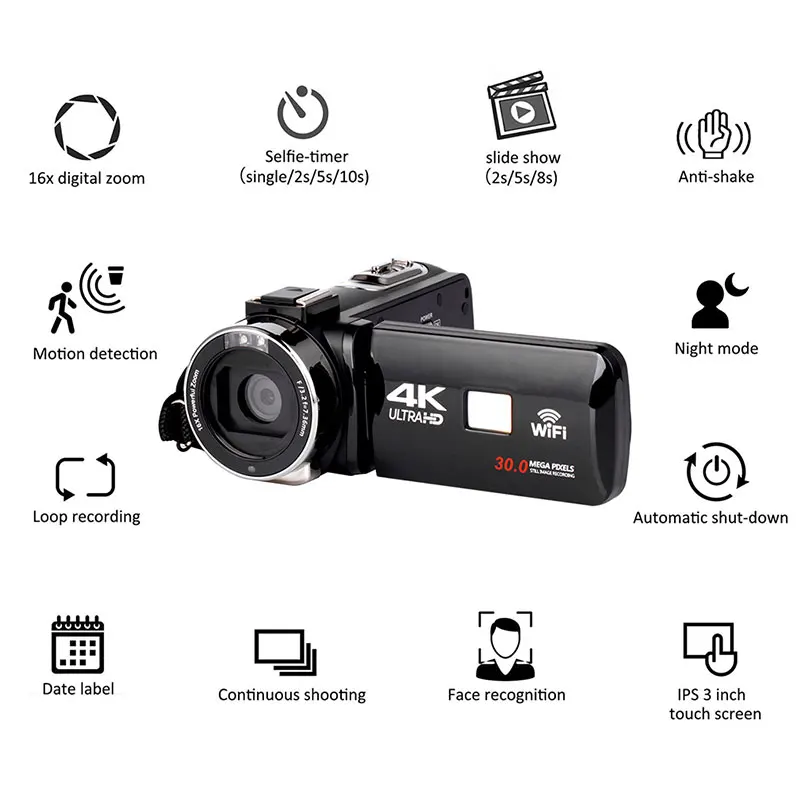 Новинка 2019 Цифровая видеокамера Ultra HD 4K WiFi 3 0 дюймов IPS сенсорный экран 30MP 16X зум +