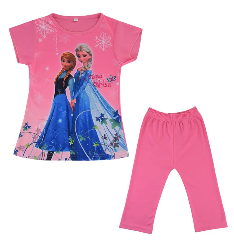 Коллекция года, детская одежда пижамный комплект с Эльзой для девочек, Хлопковая пижама для девочки с короткими рукавами, детские пижамы, комплекты одежды Одежда для девочек возрастом от 2 до 8 лет, CK009