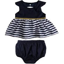 Free Shipping 2Pcs Baby Girls Sleeveless Striped Splice Skirt Short Bottoms Summer Clothing Set