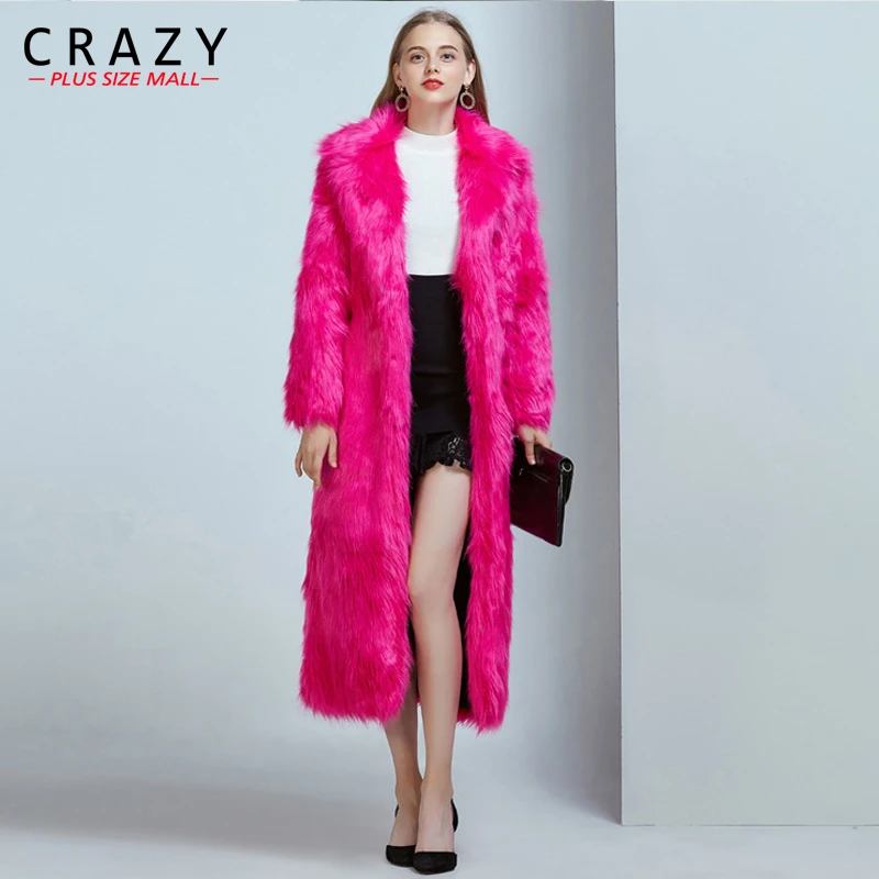 Red faux fur coat plus size Clearance