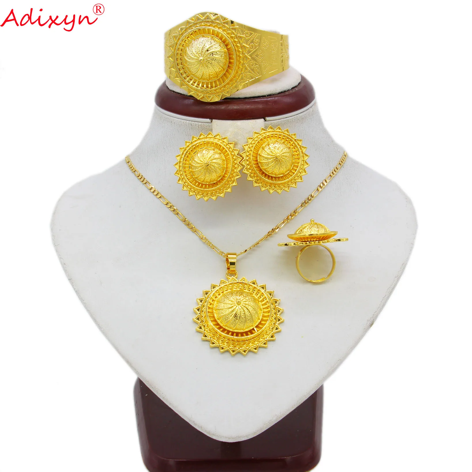 

Adixyn Ethiopian Big set Jewelry Necklace/Pendant/Earrings/Ring/Bangle Gold Color African Habesha Bridal Wedding sets N061151