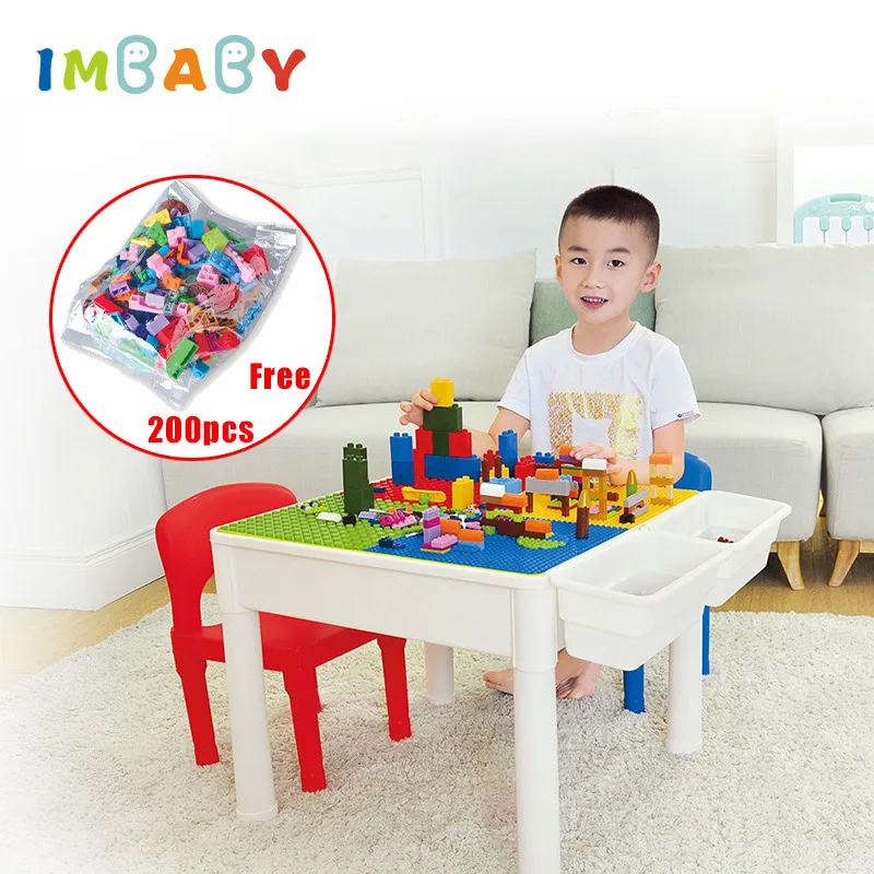

Multifuncational Building Blocks Table With 2 Chairs 200pcs Blocks Study Table For Building Blocks Storage Desk For 1~8 Ages Kid