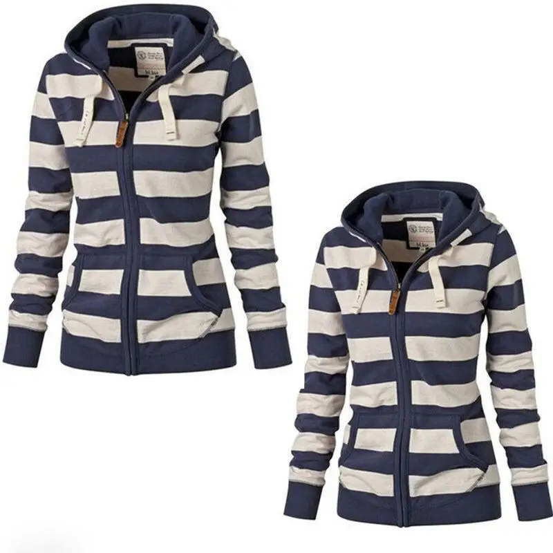 Womens Hoodie Sweatshirt Zip Up Jacket Hooded Jumper Coat Plain Top Warm Outwear
