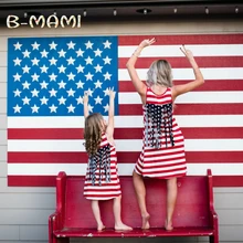 Drop Shipping Family Matching Outfits Mommy and Me 2017 Summer American USA Print Flag Mom and