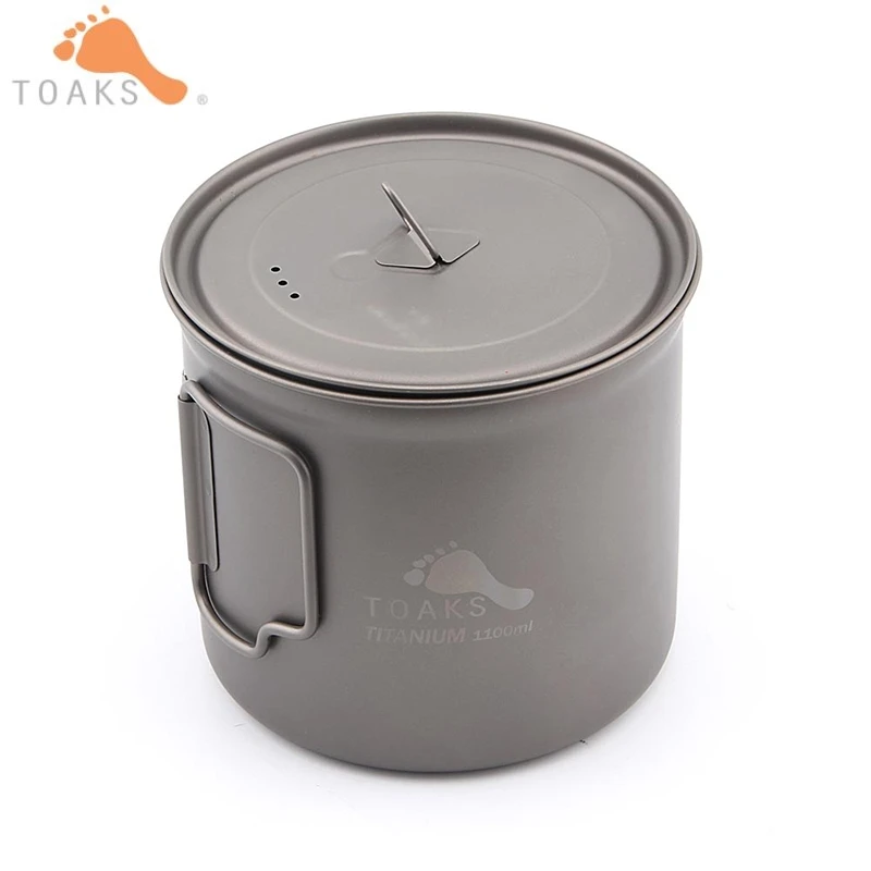 Copo de Titânio Acampamento ao ar Copo de Titânio para Acampamento ao ar Utensílios de Mesa Toaks Ultraleve Livre Fogão para Caça Esportes Pot-1100 1100ml
