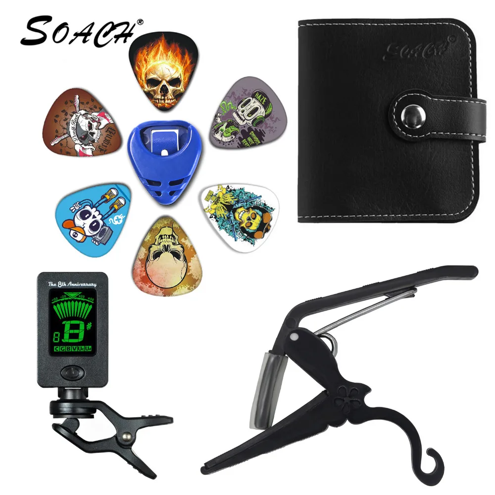 

SOACH 2018 NEW Super Value Tool Kit Guitar Tuner + Capo + Plectrum Holder + PU Bag + 6 Colors Picks Guitarra Parts Accessories