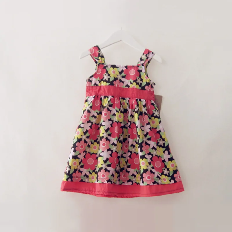 

W-6, Children girls dress, summer flower print vest sun dress, polyester cotton