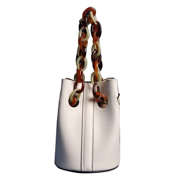 

Second Layer Cowhide Bucket Bag Women New Solid Chain Open Handbags Ladies Simple Casual Shoulder Bag