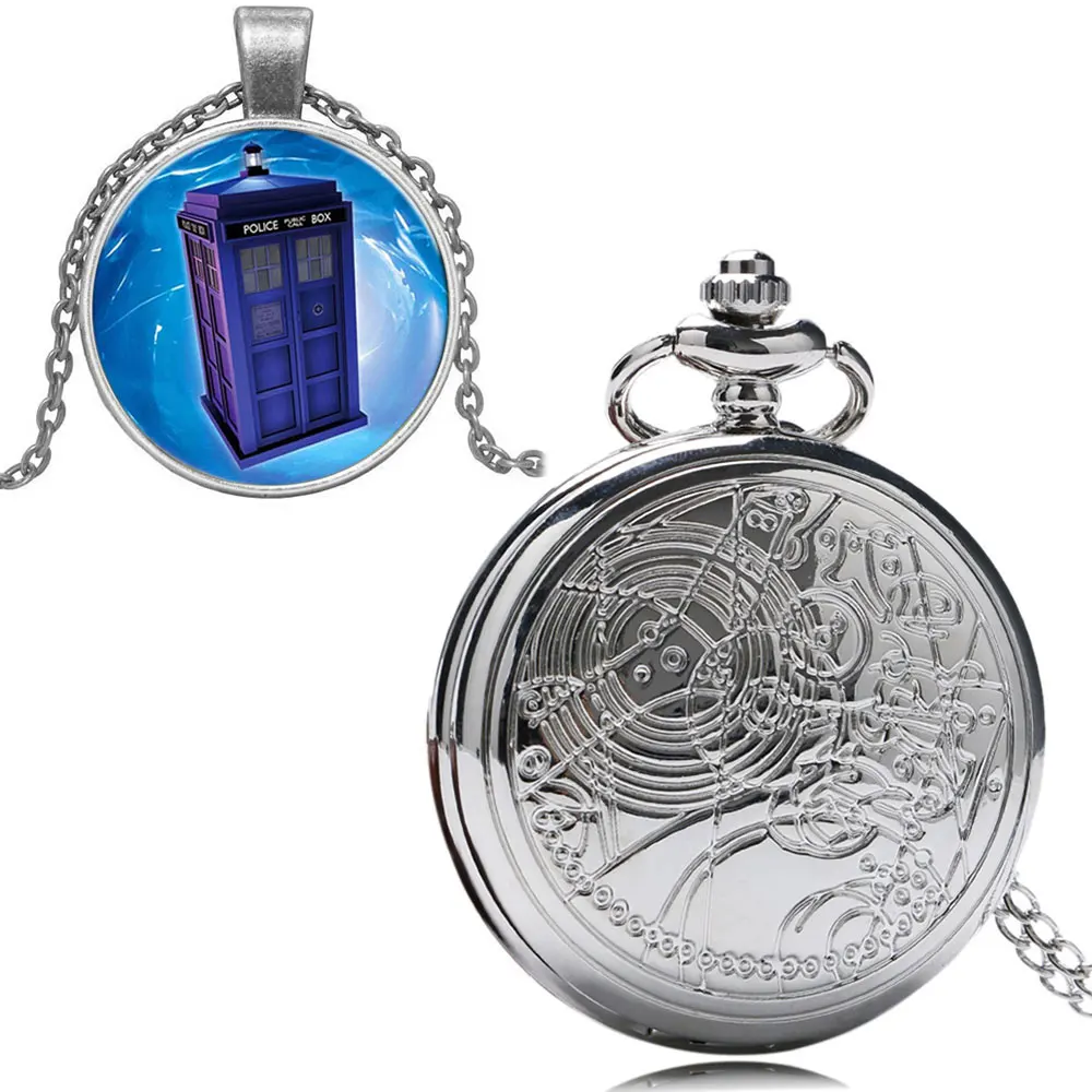 Vintage Dr. Who Theme Pocket Watch Set With Gift Box Men Women Stylish Gift Set Dotor Who Antique Pendant Chain Quartz Watches1 (2)