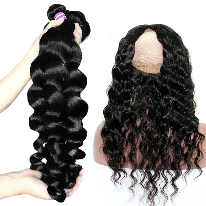 

Venvee Loose Wave 3 Human Hair Bundles With Closure 360 Lace Frontal With Bundle 4 Pcs Brazilian Remy Hair
