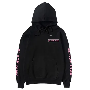 

Blackpink concert same logo printed on chest and sleeves pullover hoodies kpop fleece/thin loose unisex black/white sweatshirt