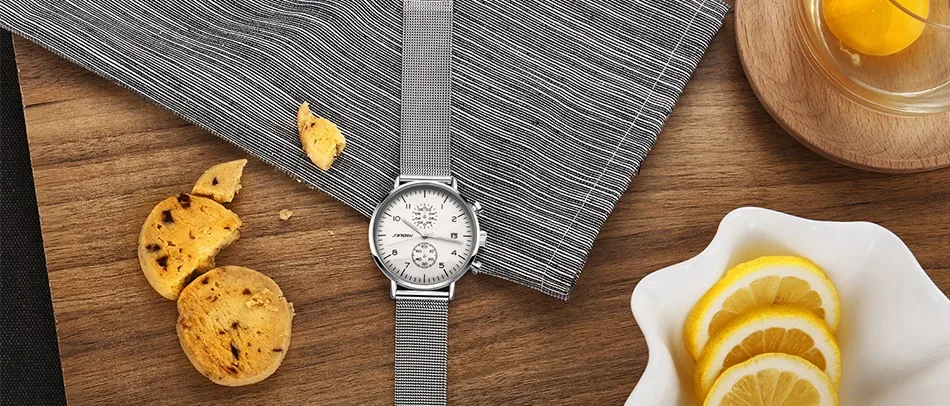 SINOBI Мужские часы от ведущего бренда класса люкс, кварцевые наручные часы из нержавеющей стали, мужские светящиеся указатели, мужские деловые тонкие водонепроницаемые часы