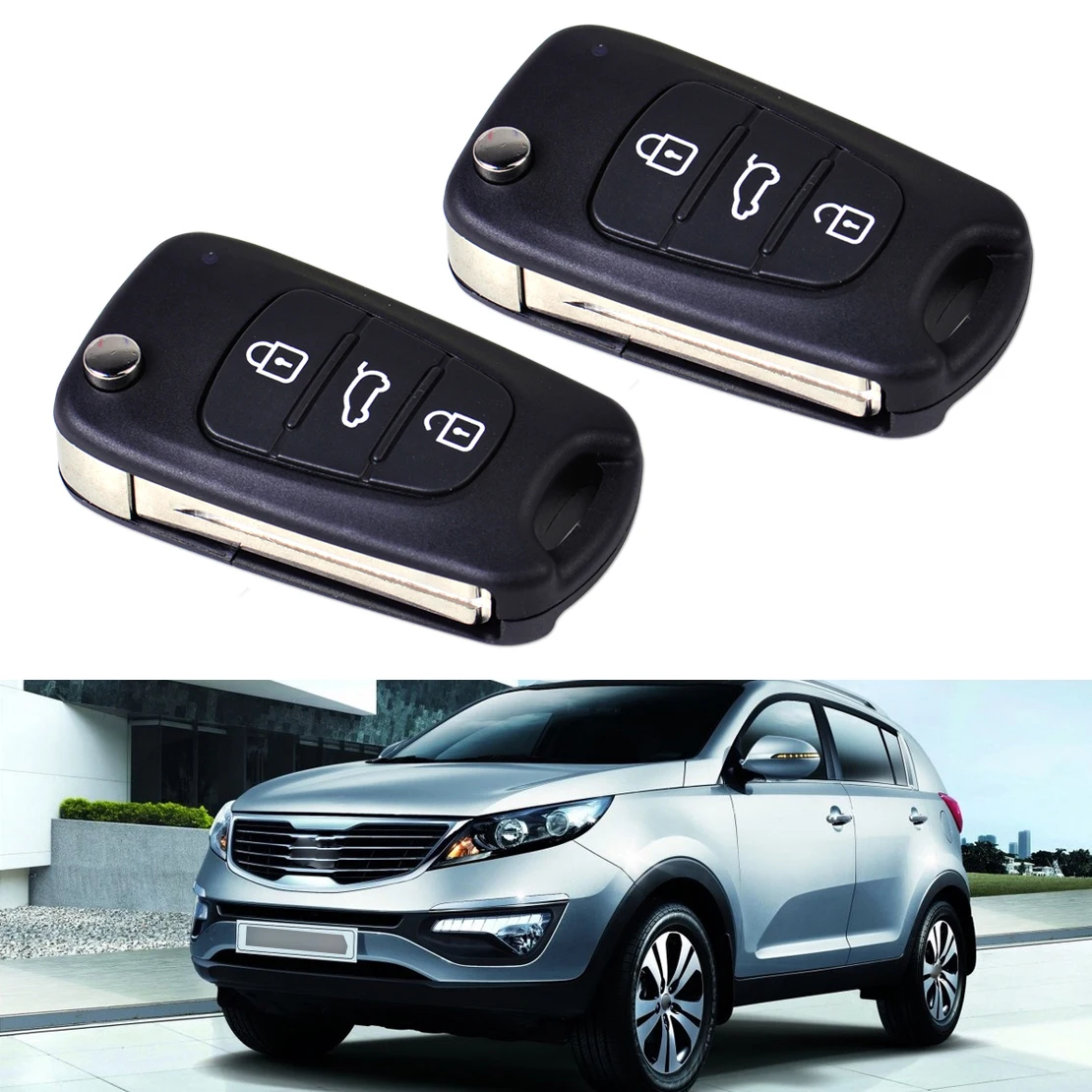 

DWCX 2x Black Uncut Blade 3 Buttons Flip Folding Remote Replacement Key Shell Case for KIA Sportage Rio Rondo Hyundai i20 i30