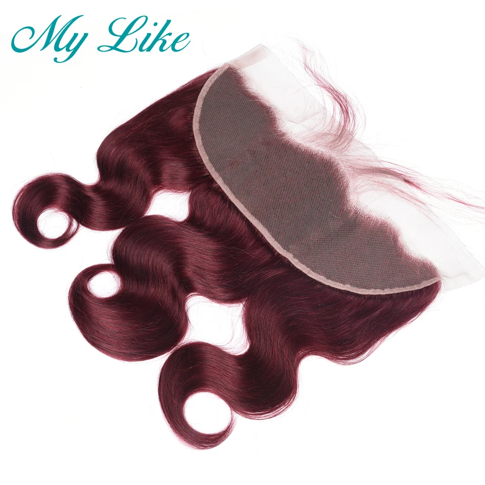 My Like 99J Burgundy Peruvian Human Hair Weave 3 Bundles with Frontal Non-remy Red Body Wave Bundles with Closure Lace Frontal