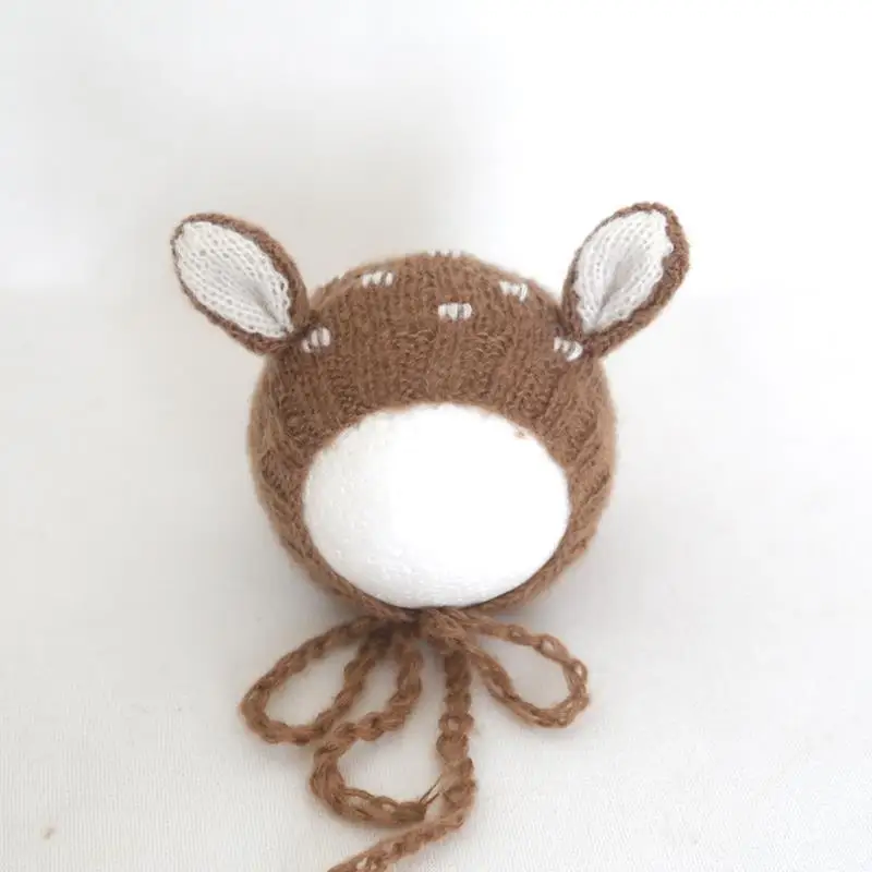 

Tan Color Christmas Newborn Mohair Reindeer bonnet Baby girl Deer hat Photography props