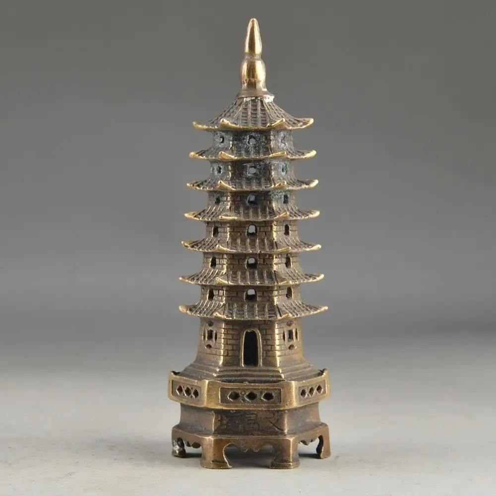 

ymying China Brass Vintage Handwork Hammered 7 Storey Exorcist Collectable Tower