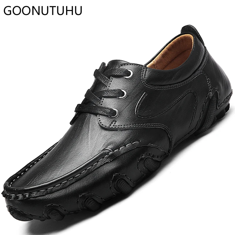 

Fashion men's shoes casual leather lace up black khaki & brown shoe man spring summer work comfortable breathable shoes for men