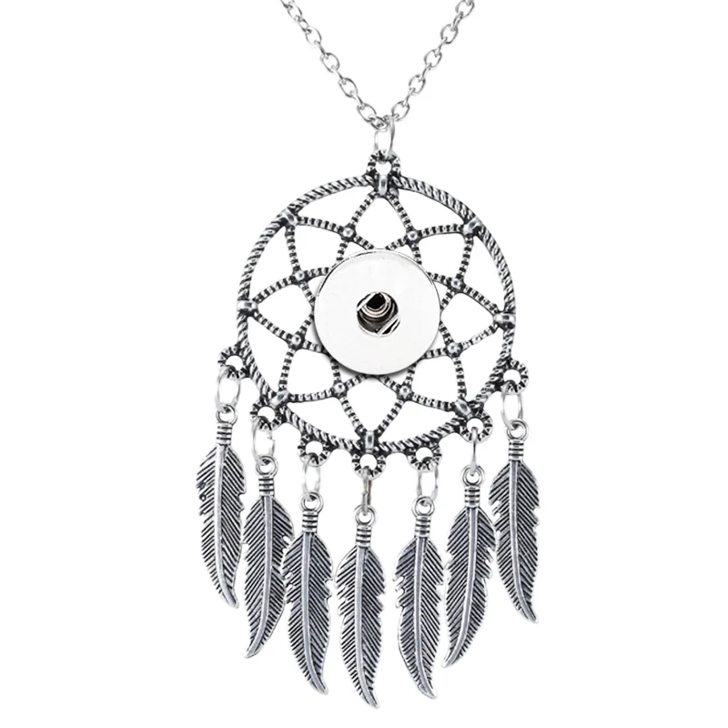 

NEW Dreamcatcher feather DIY 18mm snap button jewelry Necklace NC6078