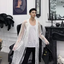 Лето Осень корейский стиль Мода уникальный выдолбленный Сексуальный Кардиган мужской повседневный Свободный кардиган ветровка для мужчин костюмы