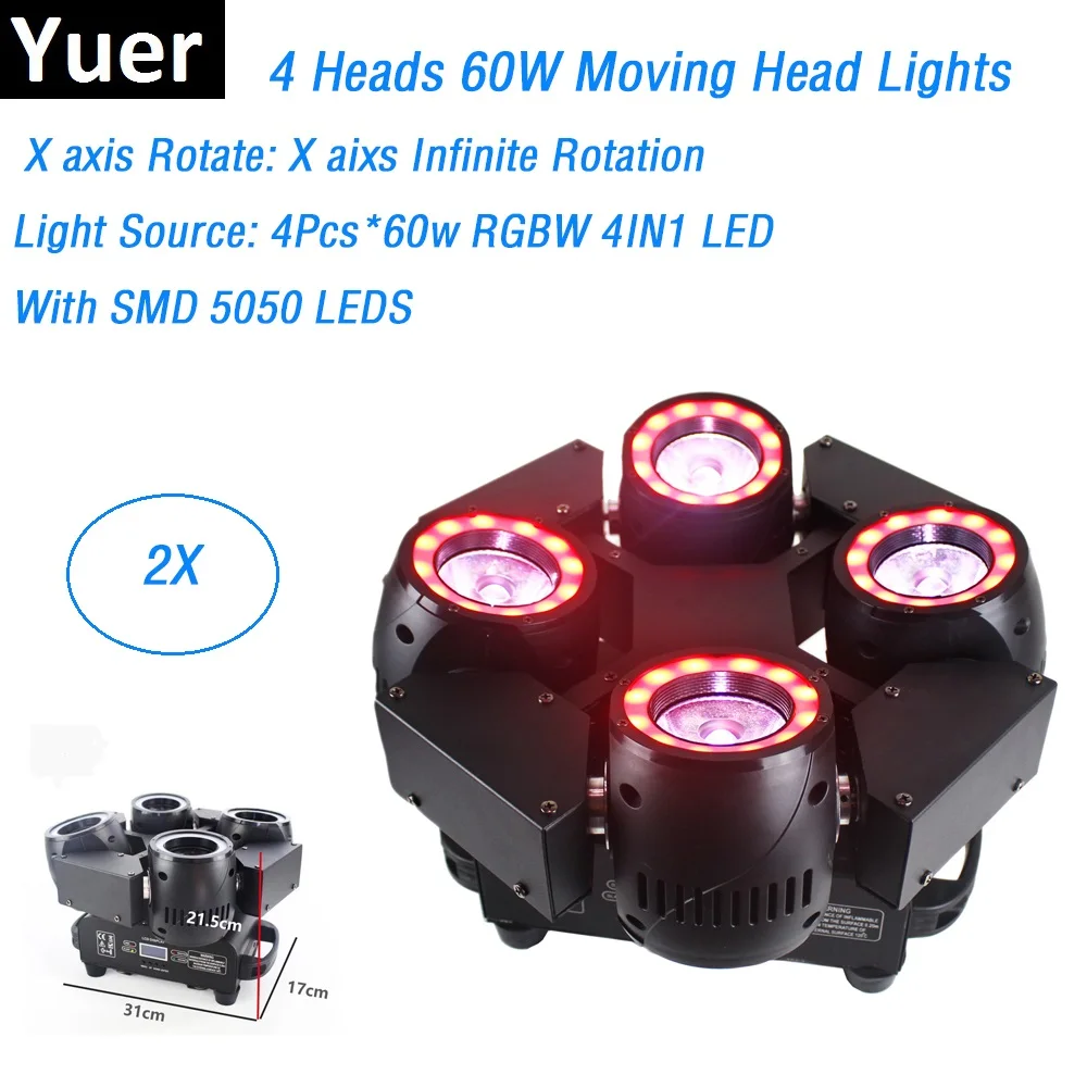 2 шт./лот светодиодные движущиеся фары RGBW Четырехцветные 4X60W лучевые огни