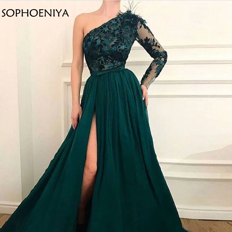 

New Arrival Long evening dress 2019 Lace Appliques Feathers Dubai Arabic Caftan Party dress evening abiye gece elbisesi