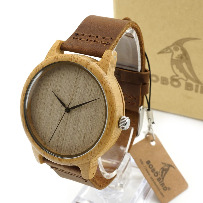 Prix pour BOBO BIRD A19 Hommes En Bois Montre Plaine Cadran En Bois Bambou cas Quartz-montre avec Bracelet En Cuir en Boîte Cadeau horloges mannen 2016 Prix pour BOBO BIRD A19 Hommes En Bois Montre Plaine Cadran En Bois Bambou cas Quartz-montre avec Bracelet En Cuir en Boîte Cadeau horloges mannen 2016
