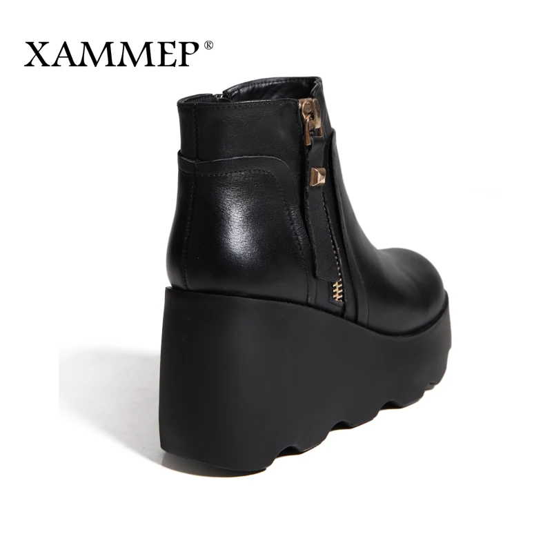Xammep/женская зимняя обувь; ботинки из натуральной кожи и натуральной шерсти; Брендовая женская обувь; высококачественные ботильоны на платформе и высоком каблуке