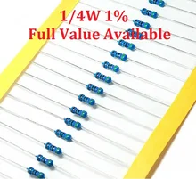 100PCS/LOT 1/4W 910R/1K/1.2K/1.5K/1.8K metal film resistor 0.25W 1/4W metal film resistors 910 Ohm 1% color ring resistance