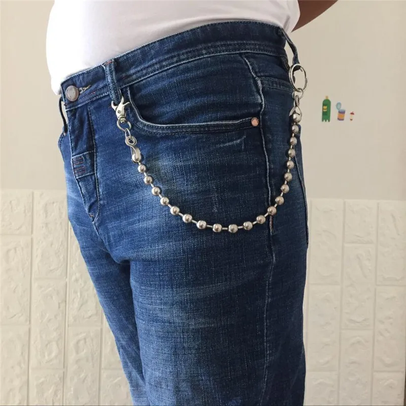 42cm Long Metal Wallet Belt Chain Rock Trousers Hipster Pant Jean Keychain Silver Ring Clip Keyring Men's woman HipHop Jewelry