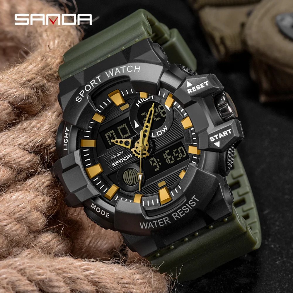 SANDA G Style Sports Men's Watches Top Brand Luxury S Shock Resist LED Quartz Military Watches Male